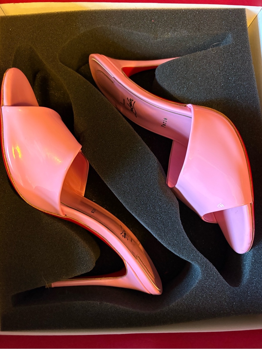 Christian Louboutin Pink Dolly Patent Leather Peep-Toe Heels - Picture 2 of 4